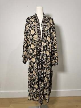 Free People Wildflower Floral Kimono Duster Robe Black Size M
